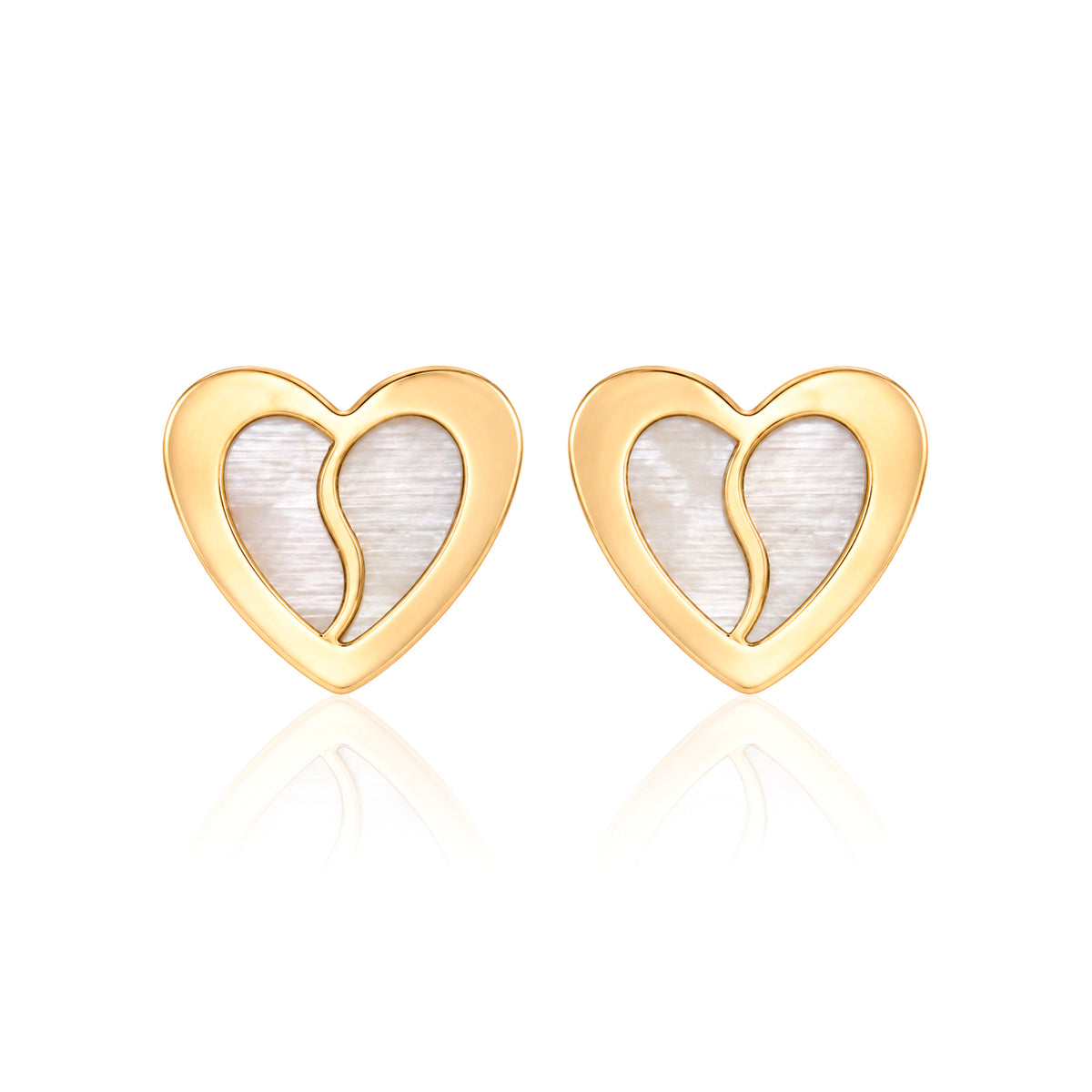 Armonía Eterna (Broqueles Corazón Yin Yang de Oro y Nácar)