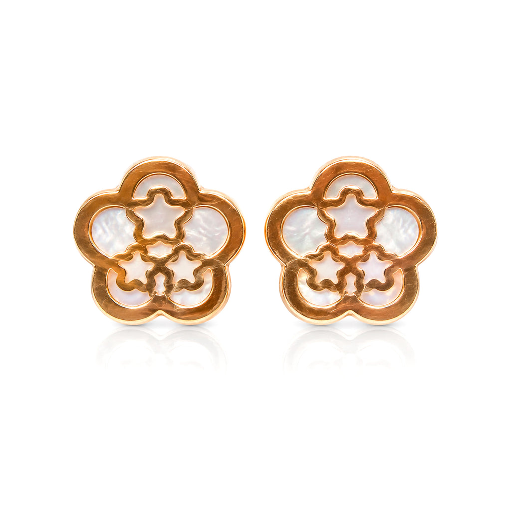 Constelación Floral (Broqueles Flores Estrelladas de Oro Rosa y Nácar)