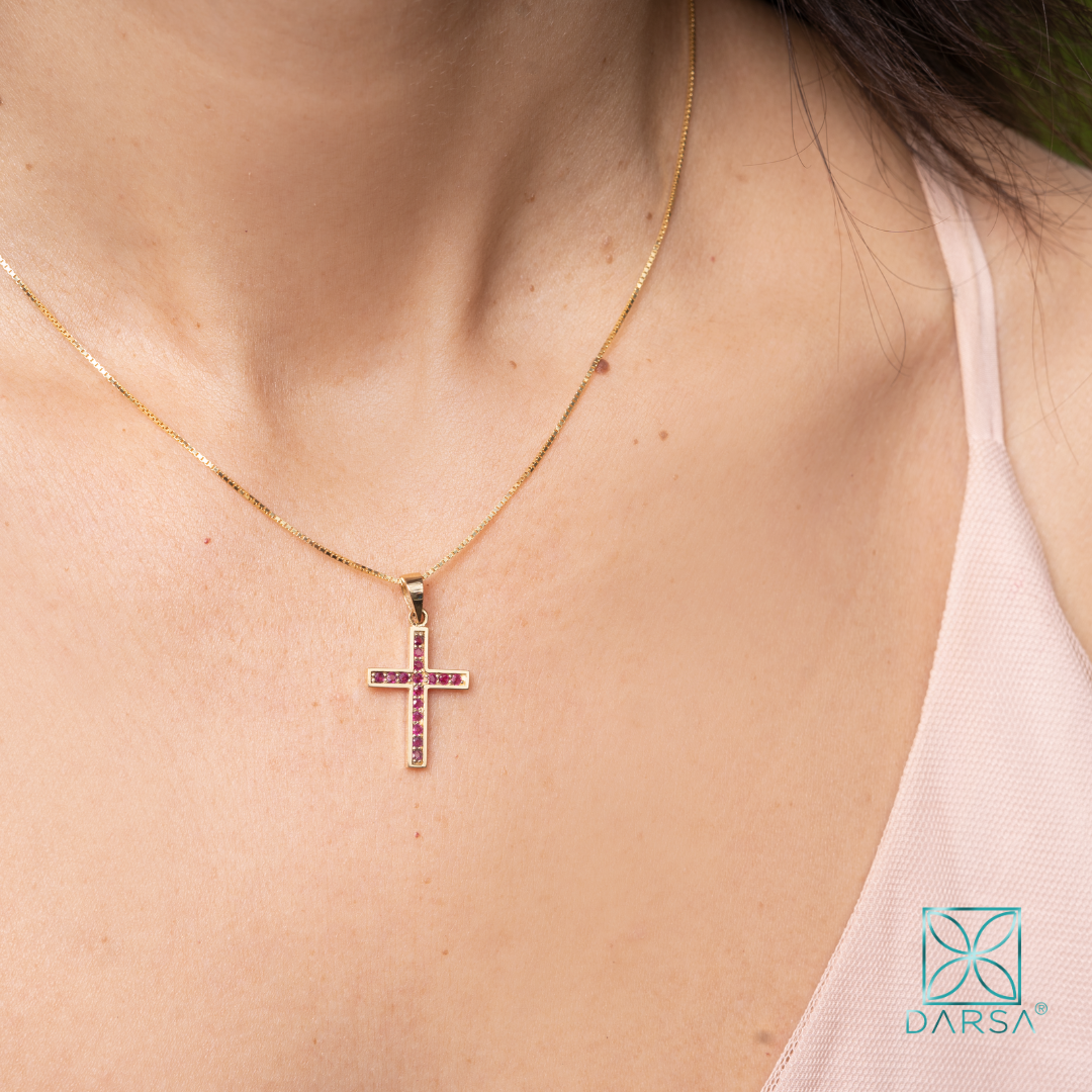 Cruz de Rubíes con Marco de Oro Amarillo 14k (14/CE770DRG/00)